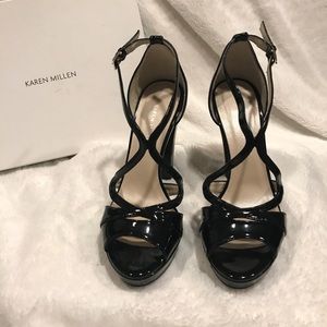Karen Millen Strappy Patent Sandal Pump Size 39 Black